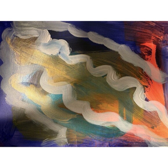 Original Art 14x11 Paper Vibrant Abstract Expressionist Painting Silver waves - Picture 3 of 10